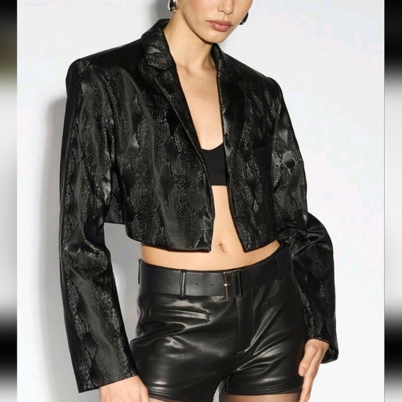 Snake Leather Cropped Blazer Jacket - Picture 1 of 4